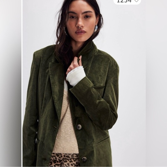 Free People Jackets & Blazers - Free People Green Quilted Long Blazer with Stand-Up Collar